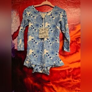 Kate Quinn Blue flowered Ruffle long-sleeve  bodysuit 2021
